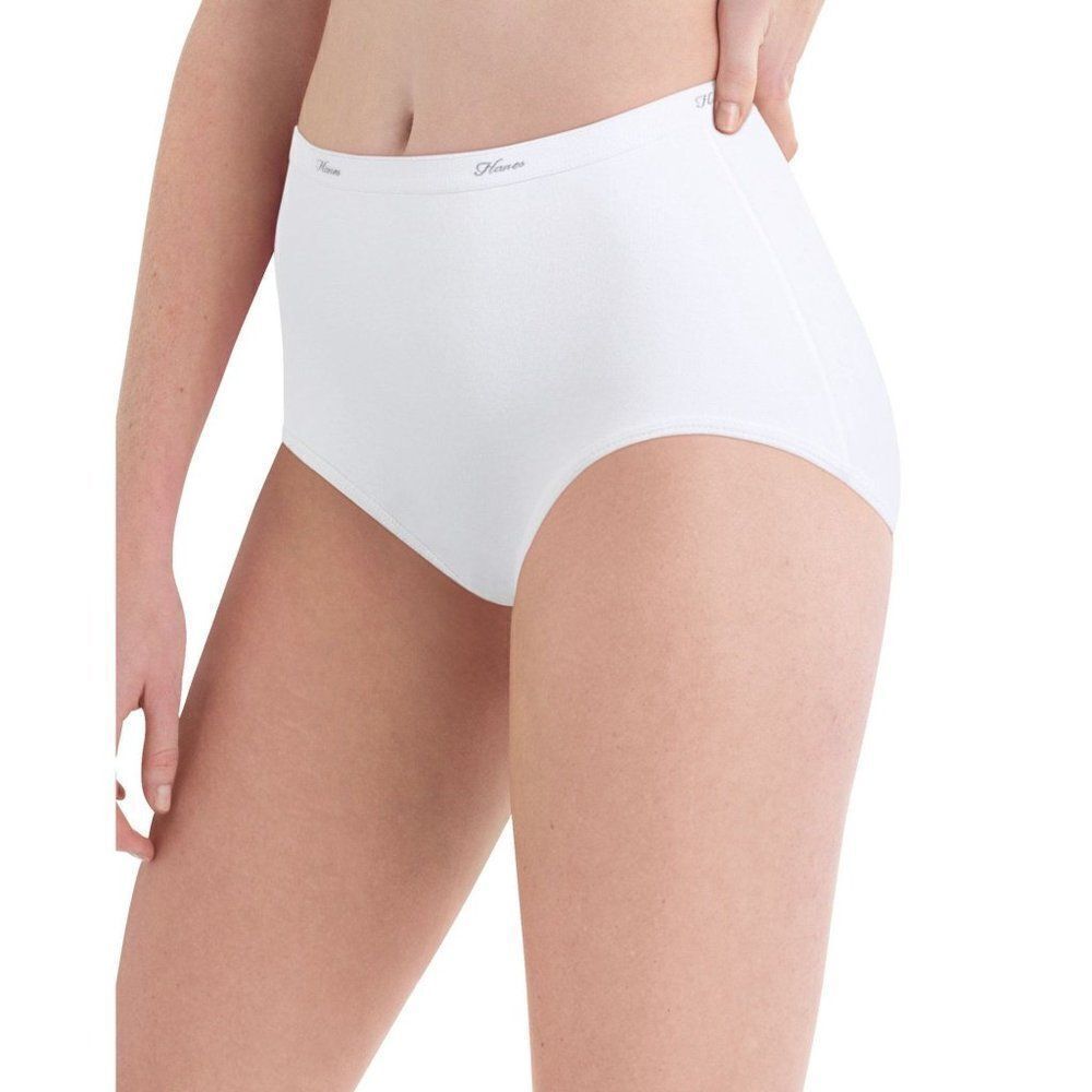 Hanes Womens White Elastic Waist Stretch Cotton Brief Panties Size 9 Lot Of 6